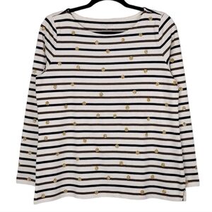 Talbots Petite Summer Striped Gold Glitter Polka Dot Pullover Long Sleeve Top